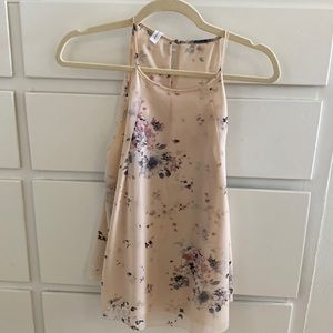 Blush floral top with black and blue florals